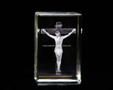 3D Jesus in Cross in Crystal Cube for Christian Souvenir Gift (R3011)