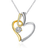 Fashion Design Two Color Heart Crystal Pendant Necklace Gold with Platinum Plated