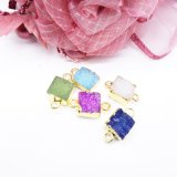 Natural Mixed Color Gem Stone Ore Crystal Square Charms Pendants