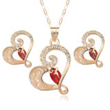 Ladies Wedding Crystal Necklace Earring Heart Shaped 18K Gold Plated Jewelry Set