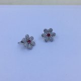 Sterling Silver Flower Stud Earring with CZ