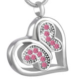 White/Black/Pink Crystal Butterfly Heart Stainless Steel Memorial Urn Pendant