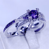 Purple 5A Zircon 925 Sterling Silver Birthstone Wedding Band Rings