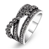 Popular Accessories Silver Color Black Crystal Jewelry Ring