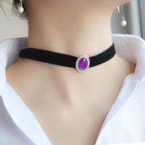 Purple Red Oval Rhinestone Transparent Crystal with 2 Colors Velvet Choker Necklaces