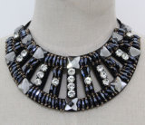 Women Fashion Navy Blue Crystal Chunky Collar Necklace (JE0152-2)