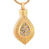 Gold Plating Oval Crystal Stainless Steel Cremation Urn Pendant Necklace