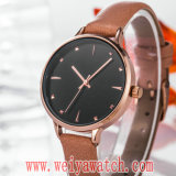 Casual Leather Strap Quartz Ladies Fashion Wrist Watches (Wy-17028A)