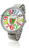 OEM Fashion Ladies Stainless Steel Crystal Watch with Spring Band