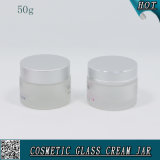 50ml Frosted Cosmetic Glass Cream Jar with Silver Aluminum Lid