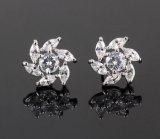 Fashion Gold Crystal Square Flower Stud Earring Jewelry