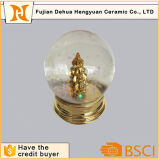 Poly-Resin Christmas Tree Gold Snow Globe