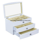 Jewelry Wooden Gift Case 3 Layer Organizer with Large Mirror