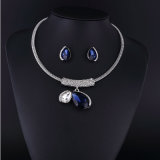 Big Sapphire Crystal and Big Pearl Zinc Alloy Necklace Set