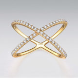 Gold Plating Cross Silver Ring with Cubic Zircon