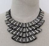 Lady Fashion Bead Crystal Costume Chunky Collar Necklace Jewelry (JE0160-grey)