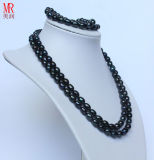 Fancy Black Real Pearl Necklace Bracelet Set (ES1319)