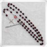 Wooden Rosary with Red Oval Beads and Cross Item: Io-Cr245