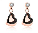 Black & Rose Gold Color Stainless Steel Love Heart Zircon Crystal Drop Dangle Earrings for Women Elegant Jewelry