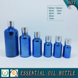 Blue Electroplating Glass Essential Oil Bottle with Screw Silver Aluminum Cap