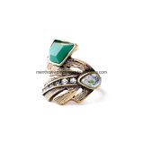 Retro Elegant Alloy Diamond Studded Finger Ring Leaf Shape Crystal Jewelry for Women