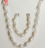Natural Freshwater Rice Pearl Necklace Bracelet Set