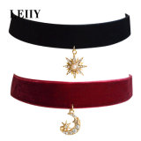 Wine Red Black Velvet Choker Necklaces Crystal Imitation Pearl Moon Star Pendant Necklaces