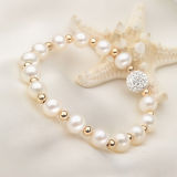 7-8mm Round Natural Freshwater Real Pearl with Beads Bracelet (E150031)