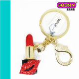 Wholesale Alloy Gold Plating Rhinestone Lipstick Keychain