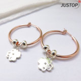 Two Tone Trendy Women Rose Gold Plated Jewelry Clover Flower Crystal Circle Earring