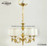 5 Lamps Bronze Fabric Round Lampshape Chandelier Lighting with Crystal