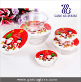 New Design 5PCS Glass Bowl Set with Father Christmas Design on Lid
