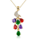 18K Gold Jewelry Milticolor Crystal Peacock Design Pendant Necklace
