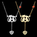 Lovely Stainless Steel Animal 2 Cats Pendant Necklace with Crystal