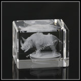 2 Inches Crystal Block Laser Engraved Rhinoceros (ND-1013)