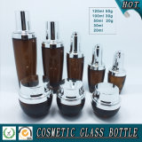 Amber Coloured Cosmetic Glass Lotion Bottles with Silver Pump Cap
