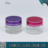 50ml Clear Glass Facial Cream Jar with Colored Aluminum Lids