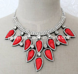 Lady Fashion Red Glass Crystal Choker Necklace Costume Jewelry (JE0192)