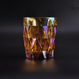 Colored Glass Candle Vessel with Iridescent Decoration