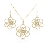 Gold Micro Pave Zirconia Big Flower Design Charm Bridal Jewelry Set