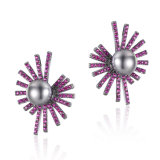 Fashion Jewellery Bridal Dress Accessory Purple Crystal Black Pearl Earring