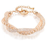 Fashion Double Mesh Chains Gold Crysal Pearl Charm Bracelet