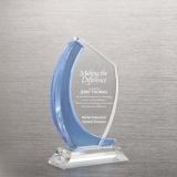 Manufacturer Curved Edge Light Blue Accent Crystal Trophy