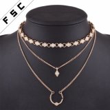 Saudi Gold Thin Chains Jewelry Multi Strand Gemstone Necklace