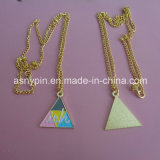 Promotional Colorful Triangle Shaped Gold Necklace with Embossed Customize Logo