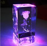 Colorful 3D Laser Crystal Rose Flower Cube (KS25223)