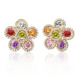 Girls Jewelry Flower Shaped Colorful Stone Gold Earring