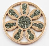 Fashion Rose Gold Flower Coin Plate with Green Crystal