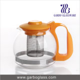 Machine Blowing Glass Tea Pot with Plastic Handle and Lid