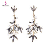 New European and American Inlaid Crystal and Pearl Leaves Shaped Alloy Women's Earrings